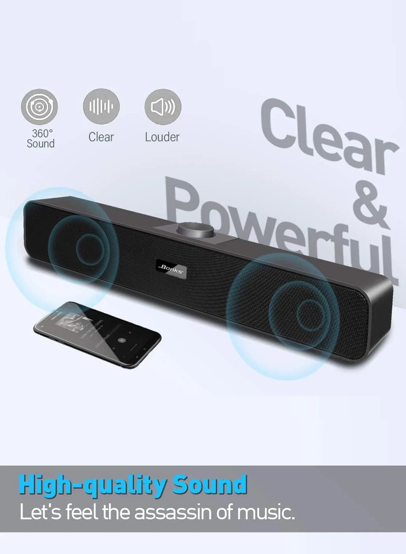 B Computer Speakers with 3.5 mm Aux, Small PC Speakers Powered by USB, USB Soundbar for Monitor，Wired USB Desktop Speaker,    Home Decor Supply | Online Retail | ShoreShopper.com