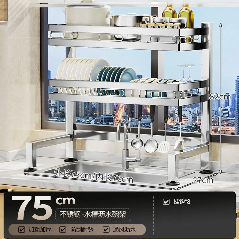 Stainless Steel Sink Shelf Bowl Drain Rack Kitchen Storage Rack Multifunctional Dish Cutlery Knife Spoon Sink Rack Set Organizer    Home Decor Supply | Online Retail | ShoreShopper.com