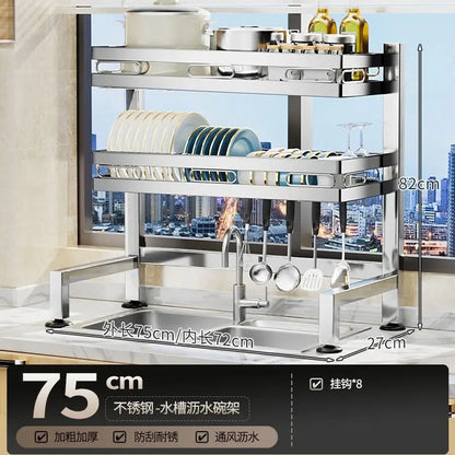 Stainless Steel Sink Shelf Bowl Drain Rack Kitchen Storage Rack Multifunctional Dish Cutlery Knife Spoon Sink Rack Set Organizer    Home Decor Supply | Online Retail | ShoreShopper.com