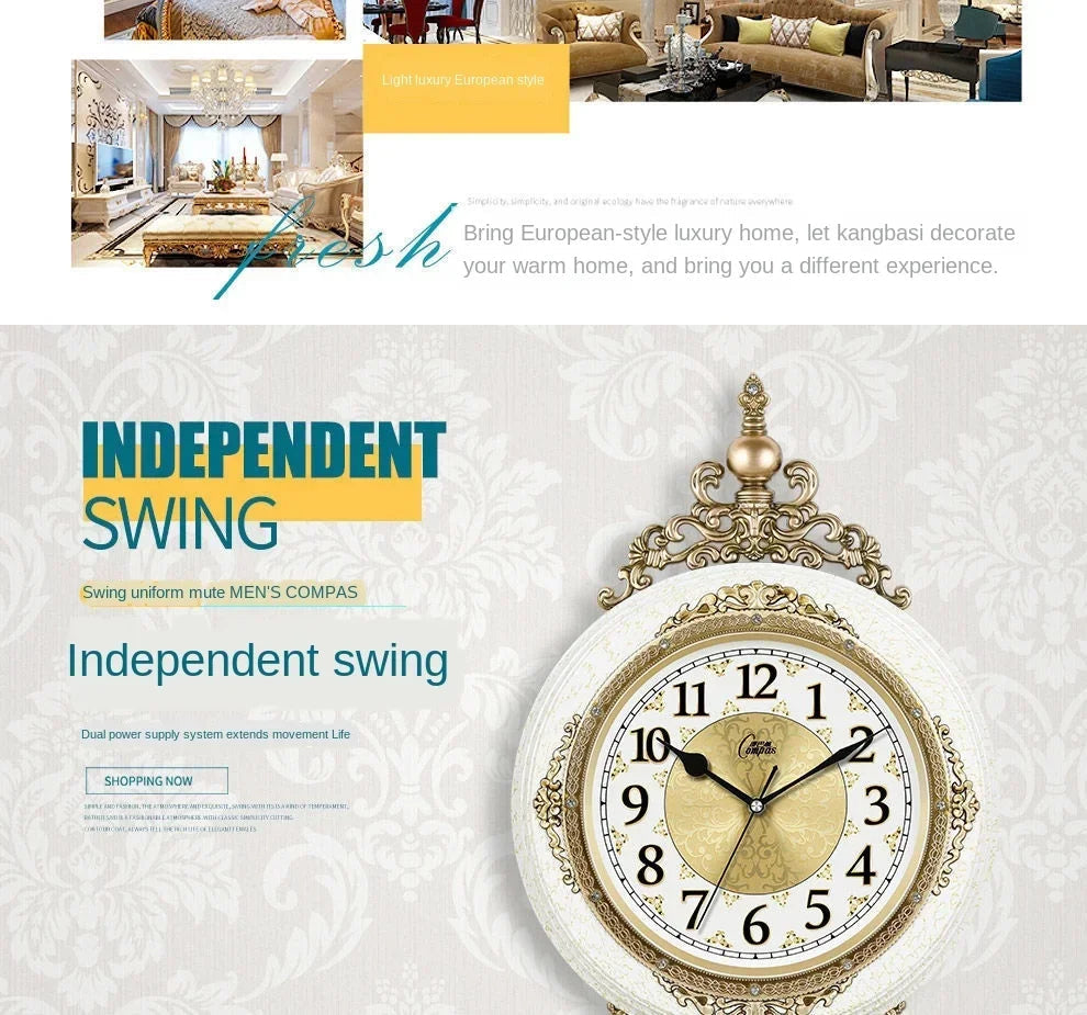 Retro European Style Wall Clock Watch Living Room Mute Pendulum Clock Elegant Taste Family Gift Art Decoration    Home Decor Supply | Online Retail | ShoreShopper.com