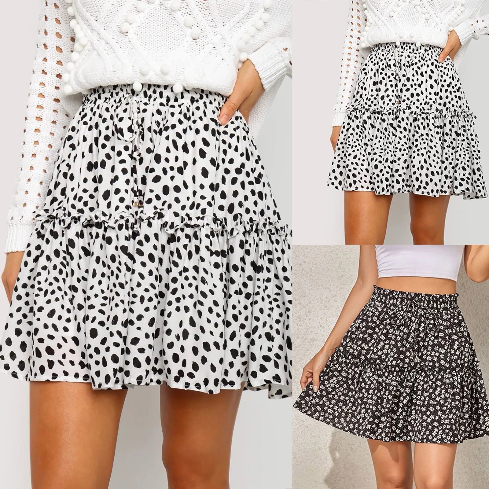Skirts For Women Knee Length Women'S Summer Cute High Waist Ruffle Skirt Print Swing Beach Mini Skirt Ropas De Mujeres - ShoreCo.Shop