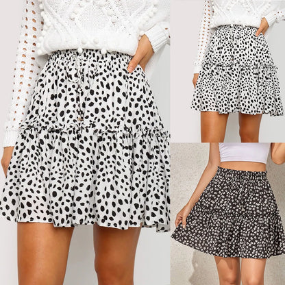 Skirts For Women Knee Length Women'S Summer Cute High Waist Ruffle Skirt Print Swing Beach Mini Skirt Ropas De Mujeres - ShoreCo.Shop