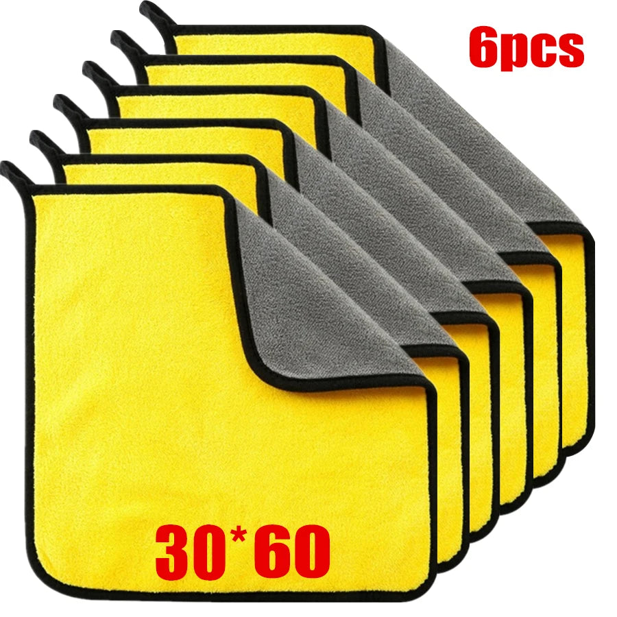 1/2/6pcs Microfiber Cleaning Towel Thicken Soft Drying Cloth Car Body Washing Towels Double Layer Clean Rags Car Accessories    Home Decor Supply | Online Retail | ShoreShopper.com