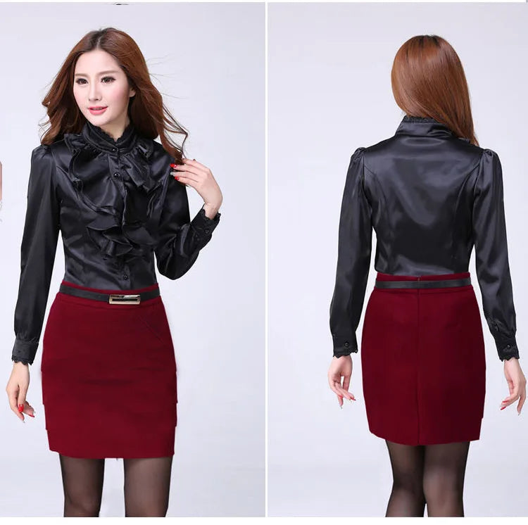 Women Shirts Long Sleeve   Spring Autumn Button Up Tops Fashion Lady Stand Collar Shirt Solid Color Female Elegant Blouses    Your Coastal Marketplace | Shoreshopper.com