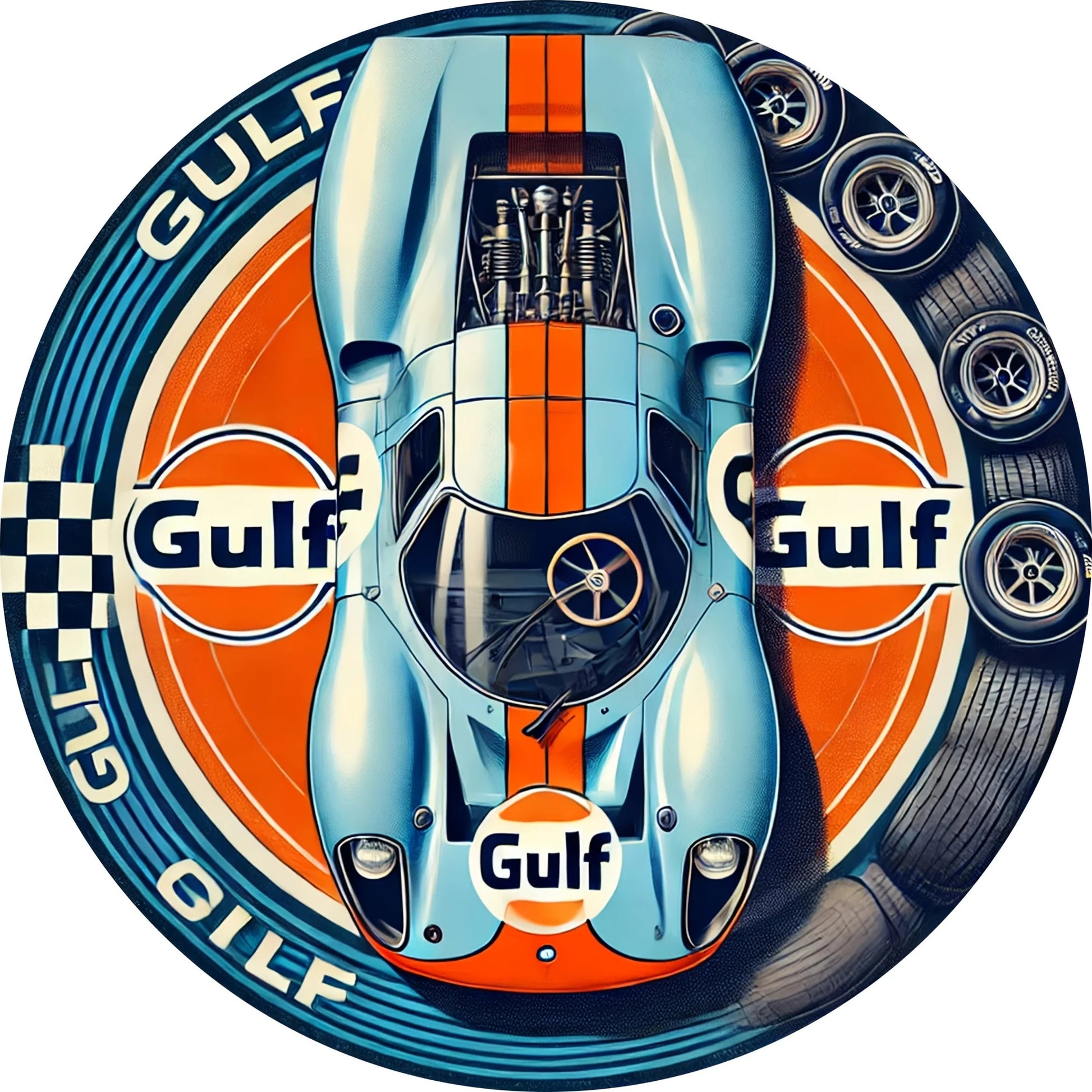 1pc Vintage Gulf Racing Car Metal Tin Sign - Retro Style Wall Art with Blue & Orange Stripes, Aluminum, Perfect for Home, Cafe    Home Decor Supply | Online Retail | ShoreShopper.com