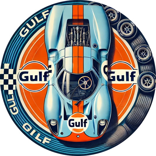 1pc Vintage Gulf Racing Car Metal Tin Sign - Retro Style Wall Art with Blue & Orange Stripes, Aluminum, Perfect for Home, Cafe    Home Decor Supply | Online Retail | ShoreShopper.com