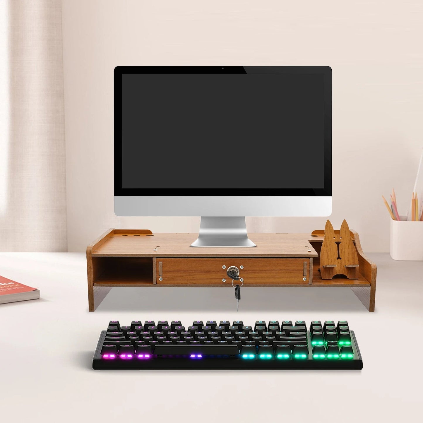 Wooden Desk Organizer W/ Drawer File Storage Desk Monitor Riser Computer Stand    Home Decor Supply | Online Retail | ShoreShopper.com