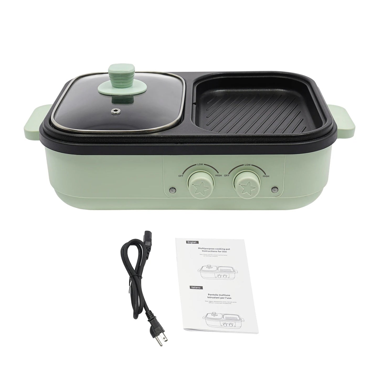 Electric Hot Pot With Grill Area Multi-purpose Hot Pot 2-In-1 Dual Temperature Control    Home Decor Supply | Online Retail | ShoreShopper.com