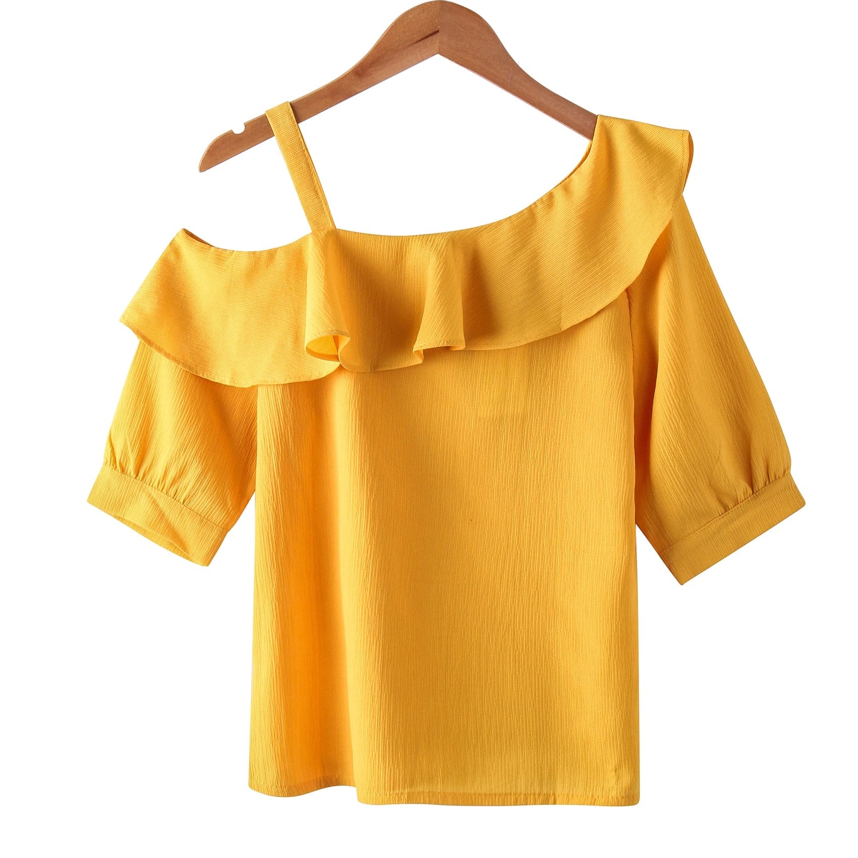 Women's Shirt Tops One-Shoulder Ruffles Short-sleeved Chiffon Blouse    Your Coastal Marketplace | Shoreshopper.com