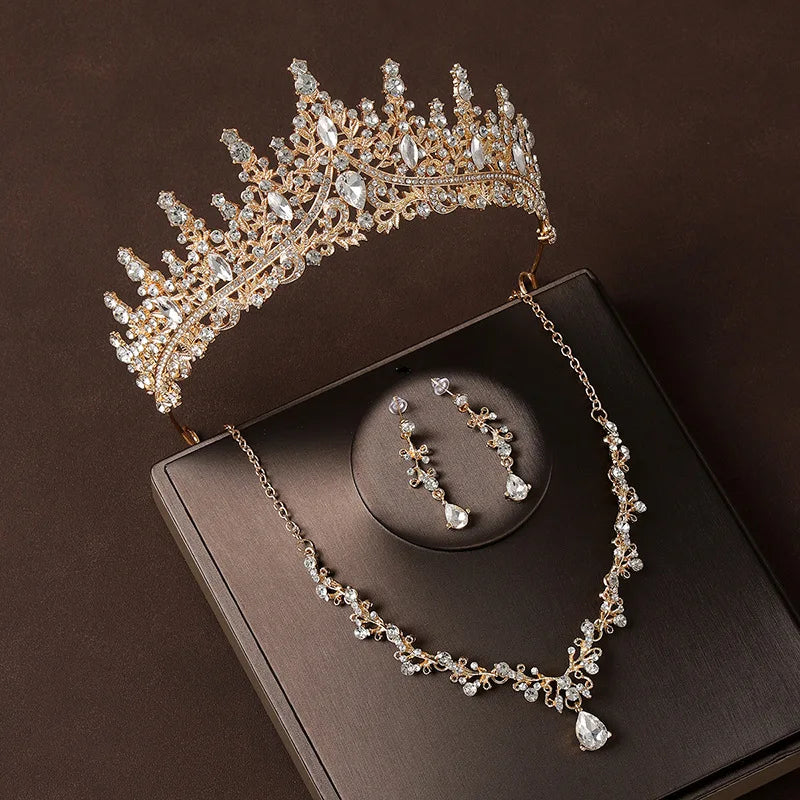 Bridal Wedding Jewelry 4-piece Set, Alloy Crystal Crown&Crystal Necklace&Earrings Women's Classic Wedding Tiaras    Home Decor Supply | Online Retail | ShoreShopper.com
