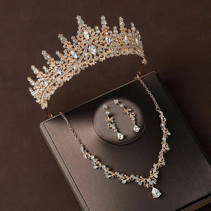 Bridal Wedding Jewelry 4-piece Set, Alloy Crystal Crown&Crystal Necklace&Earrings Women's Classic Wedding Tiaras    Home Decor Supply | Online Retail | ShoreShopper.com