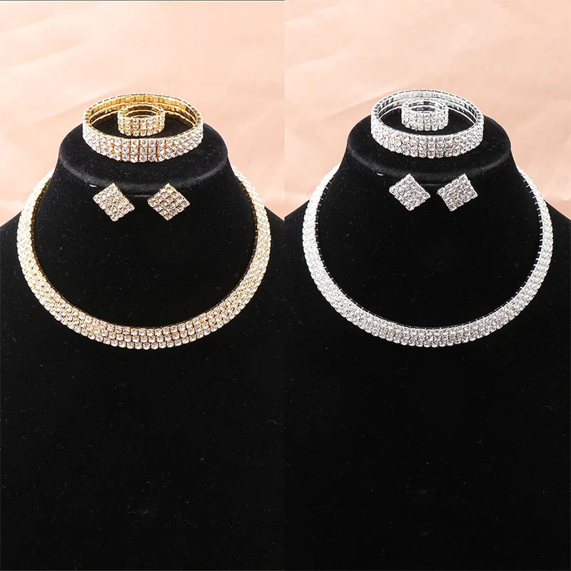 4Pcs/set Bridal Jewelry Set Necklace Bracelets Ring Earrings Set Super Gorgeous Luxury Shiny Fashion Jewelry Party Gift    Home Decor Supply | Online Retail | ShoreShopper.com