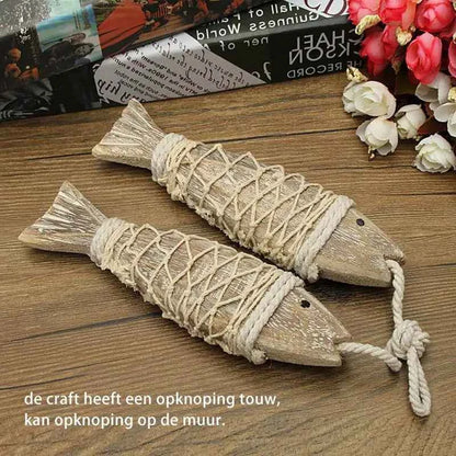 1 Pair Hand Carved Wooden Fish Hanging Marine Coastal Wall Sculptures Wooden Carved Fish Wall Decor Home Room Nautical Decor