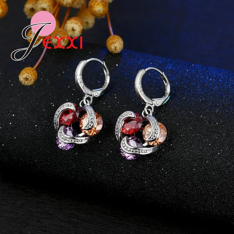 Colorful Crystal Jewelry Set for Female Girls 925 Sterling Silver Pendant Necklaces Earrings Set Women Wedding Accessorie    Home Decor Supply | Online Retail | ShoreShopper.com