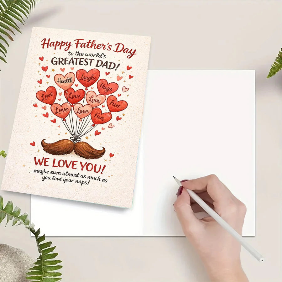 Father's Day greeting card, dedicated to the best dad in the world - fun beard design with hugs, laughter, and health wishes    Your Coastal Marketplace | Shoreshopper.com
