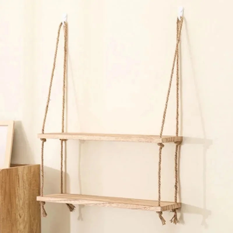 1PC 1/2/3-tier Wooden Floating Shelves for Wall Plant Flower  Hanging Rope Storager Wall Shelf Kitchen Storage    Home Decor Supply | Online Retail | ShoreShopper.com