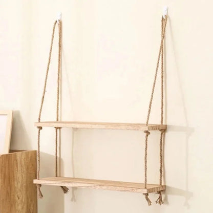 1PC 1/2/3-tier Wooden Floating Shelves for Wall Plant Flower  Hanging Rope Storager Wall Shelf Kitchen Storage    Home Decor Supply | Online Retail | ShoreShopper.com