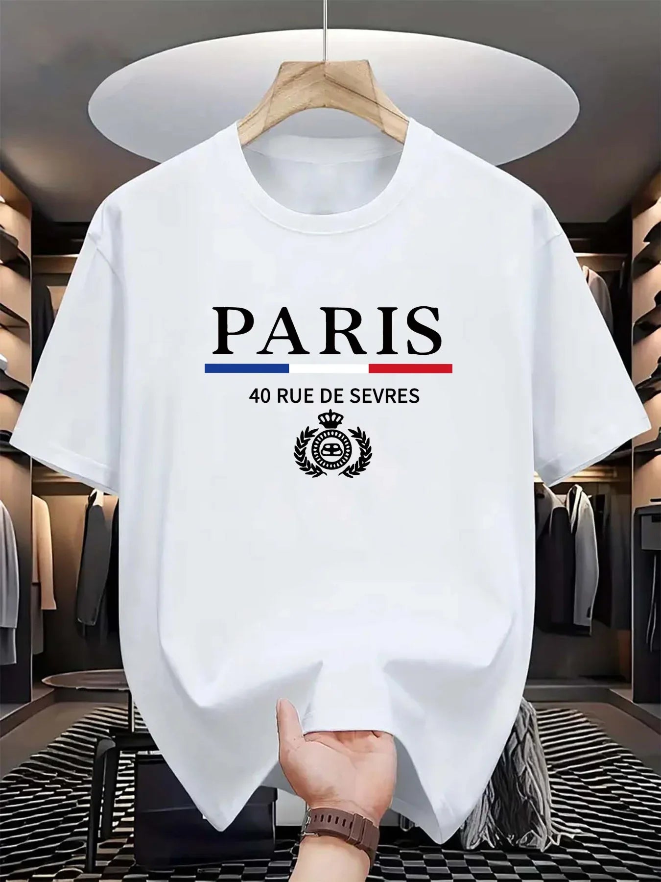 Men's summer 100% cotton fashionable casual loose classic Paris pattern printed sports round neck short sleeved T-shirt top    Home Decor Supply | Online Retail | ShoreShopper.com