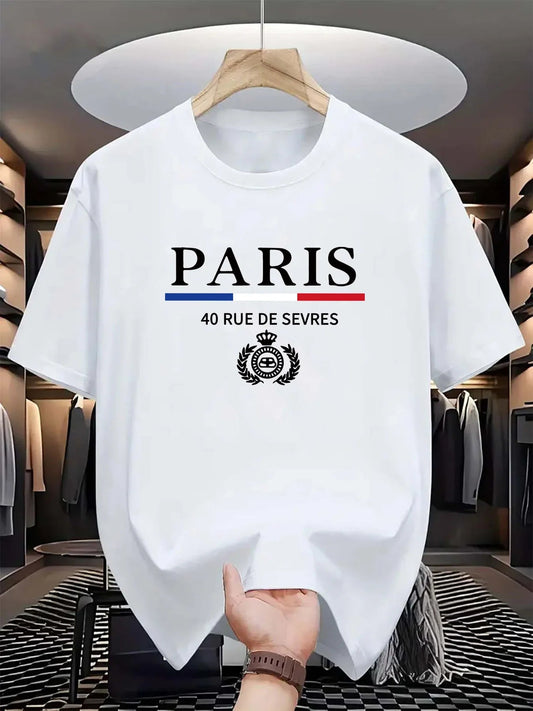 Men's summer 100% cotton fashionable casual loose classic Paris pattern printed sports round neck short sleeved T-shirt top    Home Decor Supply | Online Retail | ShoreShopper.com