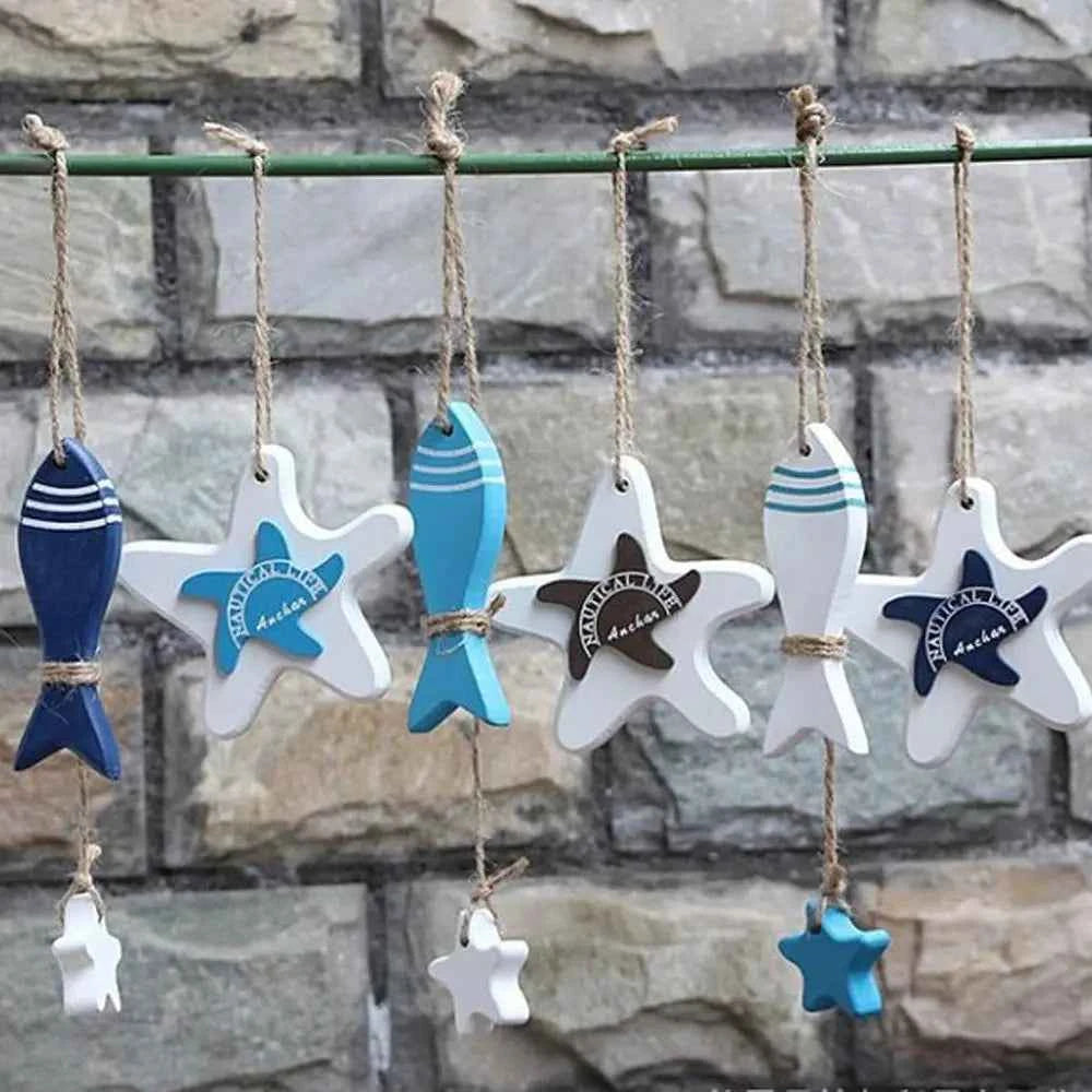 Mediterranean Style Marine Pendant Curtain Pendant Hanging Decor Starfish String Fish Nautical Decor Fish Skewer Crafts Pendant