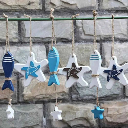 Mediterranean Style Marine Pendant Curtain Pendant Hanging Decor Starfish String Fish Nautical Decor Fish Skewer Crafts Pendant