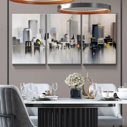 3 oil wall art - Modern New York print, colorful abstract cityscape of Brooklyn Bridge painting,1.5 inch thick wood frame    Home Decor Supply | Online Retail | ShoreShopper.com