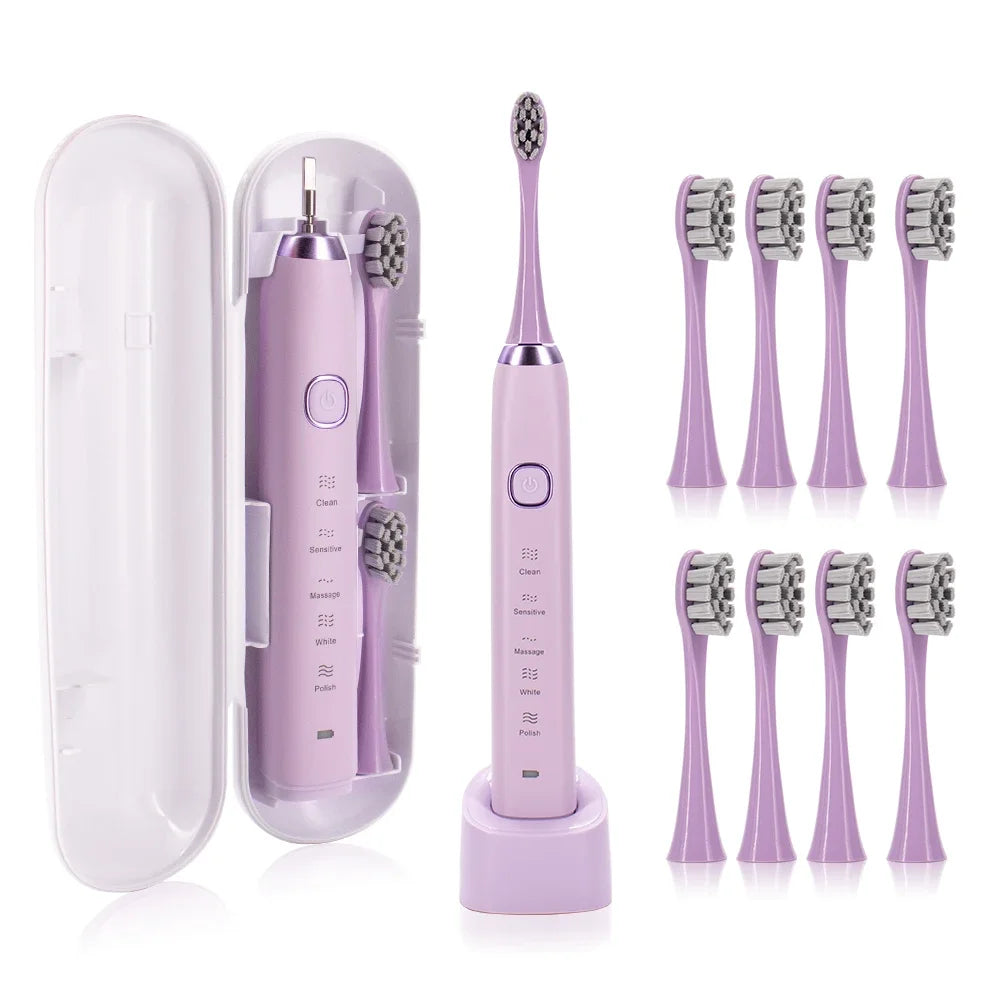 2026 NEW USB Rechargeable Electric Toothbrush Automatic Toothbrush for Adults with 5 Modes and 8 Replacement Brush Heads - ShoreCo.Shop