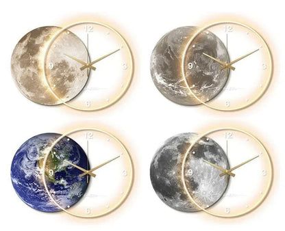 Large Wall Clock Luxury Dining Room Living Room Moon The Earth Modelling LED Light Silent Movement Bedroom Clock Wall Decoration    Home Decor Supply | Online Retail | ShoreShopper.com