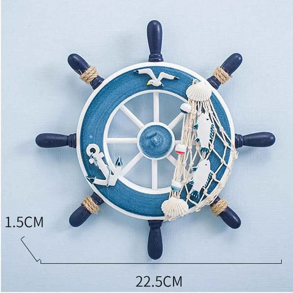 Art Decor 9 Inch Beach Wooden Boat Ship Steering Wheel Fishing Net Home Wall Decor
