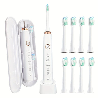 2026 NEW USB Rechargeable Electric Toothbrush Automatic Toothbrush for Adults with 5 Modes and 8 Replacement Brush Heads - ShoreCo.Shop