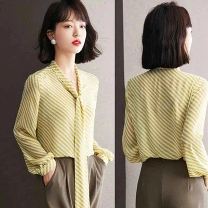 Striped Women's Shirt And Blouse Casual Youth Clothing Trend 2025 Novelty Streetwear Vintage Modern Long New V Neck Female Tops