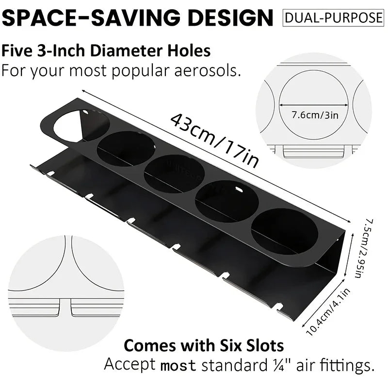 Pneumatic Tool Holder and Aerosol Rack Combo, Wall Mounted Metal Spray Can Bottle Holder Air Tool Organizer Rack for Garages - ShoreCo.Shop