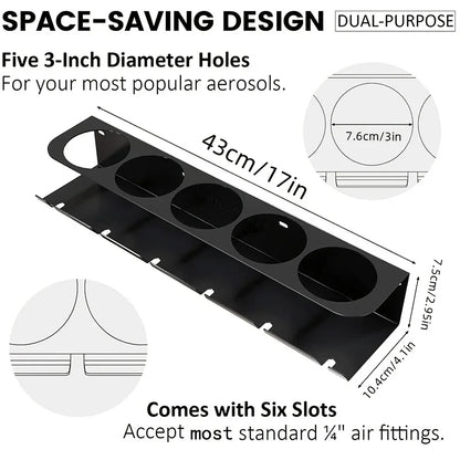 Pneumatic Tool Holder and Aerosol Rack Combo, Wall Mounted Metal Spray Can Bottle Holder Air Tool Organizer Rack for Garages - ShoreCo.Shop