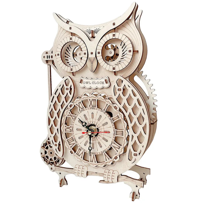 Wooden Puzzle 3D Owl Clock Model Building Kits Creative DIY Wall Clock Mechanical Retro Pendulum Clock Assembly Toy for Adults    Home Decor Supply | Online Retail | ShoreShopper.com