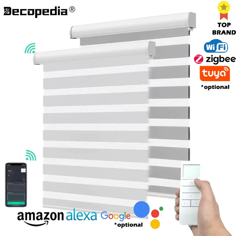 Decopedia Custom Made Zebra Blinds for Windows Motorized Roller Blinds Blackout Day and Night Window Blinds for Sliding Door - ShoreCo.Shop