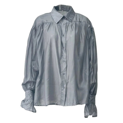 Women's Shirt Long Sleeve Turn-down Collar Sexy See-through Loose Button Women Shirts Beach Style Simple Solid Color Casual Tops    Your Coastal Marketplace | Shoreshopper.com