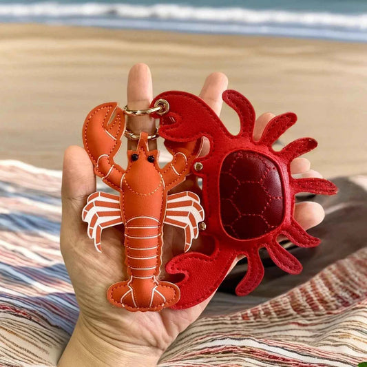 4 Pcs Stylish PU Leather Summer Beach Style Keychain/Bag Charm Set-Cute Lobster/Crab/Seashell-car/Bag/Room Accessories/Hanger-