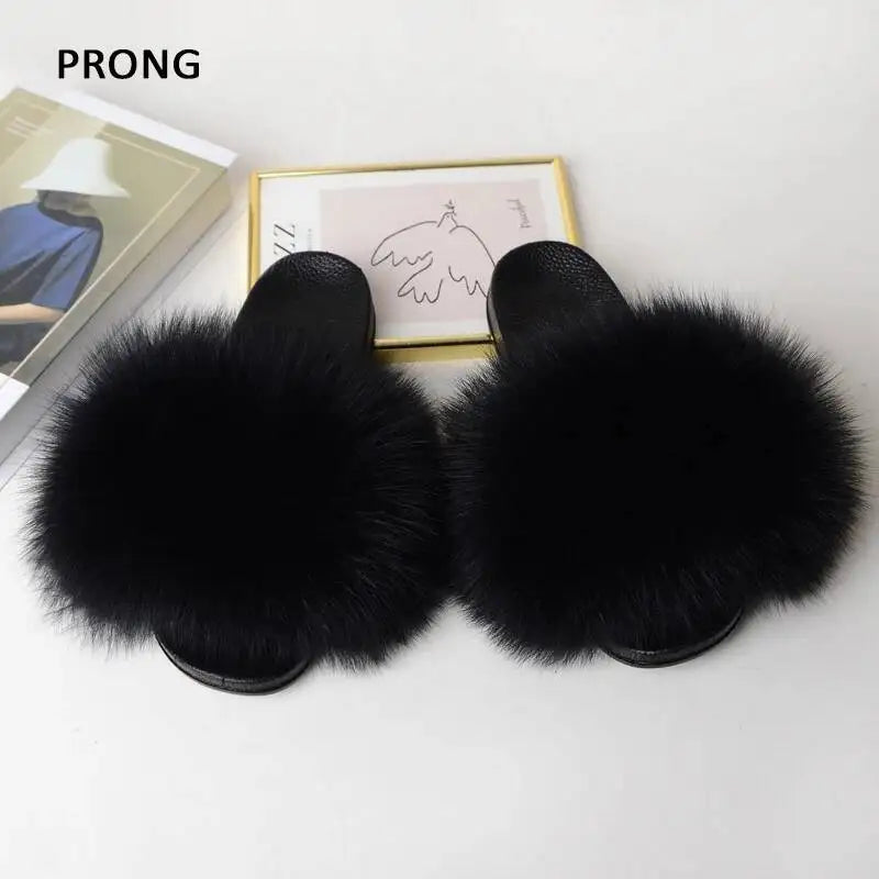 Summer Women Fur Slides Fluffy Furry Slippers Indoor Fuzzy Flip Flops Casual Outdoor Flat Ladies Fur Sandals Plush House Shoes - ShoreCo.Shop