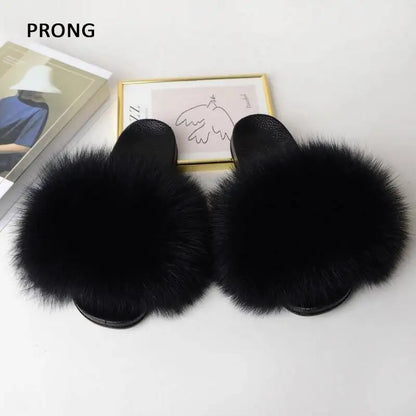 Summer Women Fur Slides Fluffy Furry Slippers Indoor Fuzzy Flip Flops Casual Outdoor Flat Ladies Fur Sandals Plush House Shoes - ShoreCo.Shop