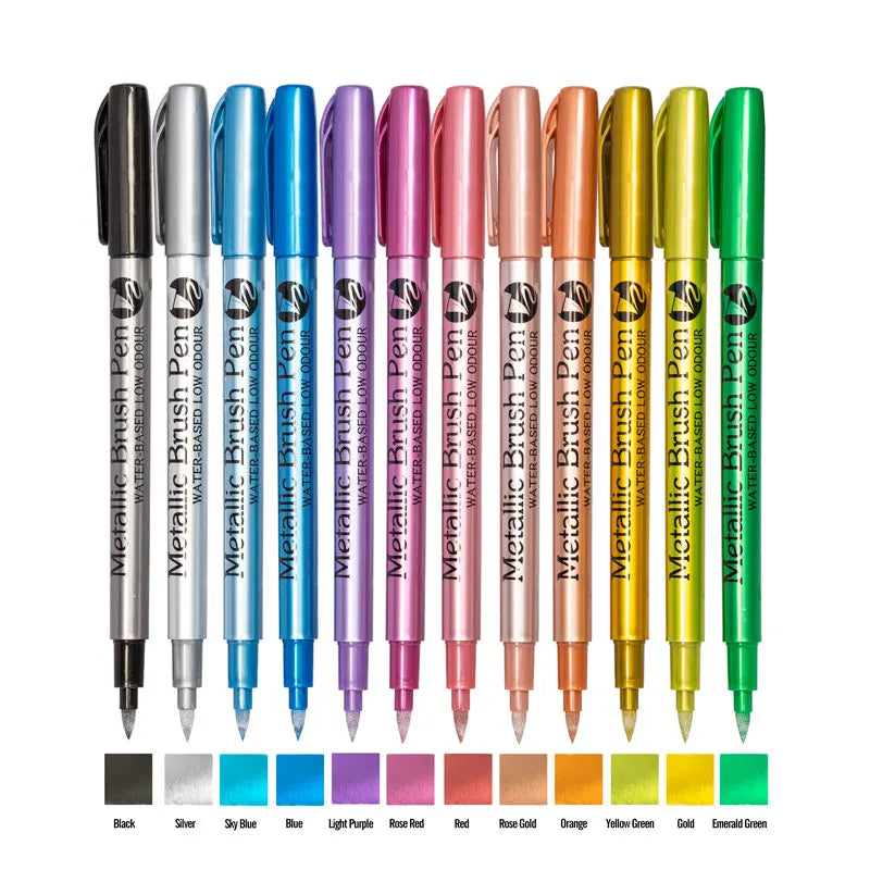 12 Colors Brush Metallic Paint Markers Pens for Rock Painting Stone Ceramic Wood Fabric Pebbles Scrapbook Journals Photo Albums    Home Decor Supply | Online Retail | ShoreShopper.com