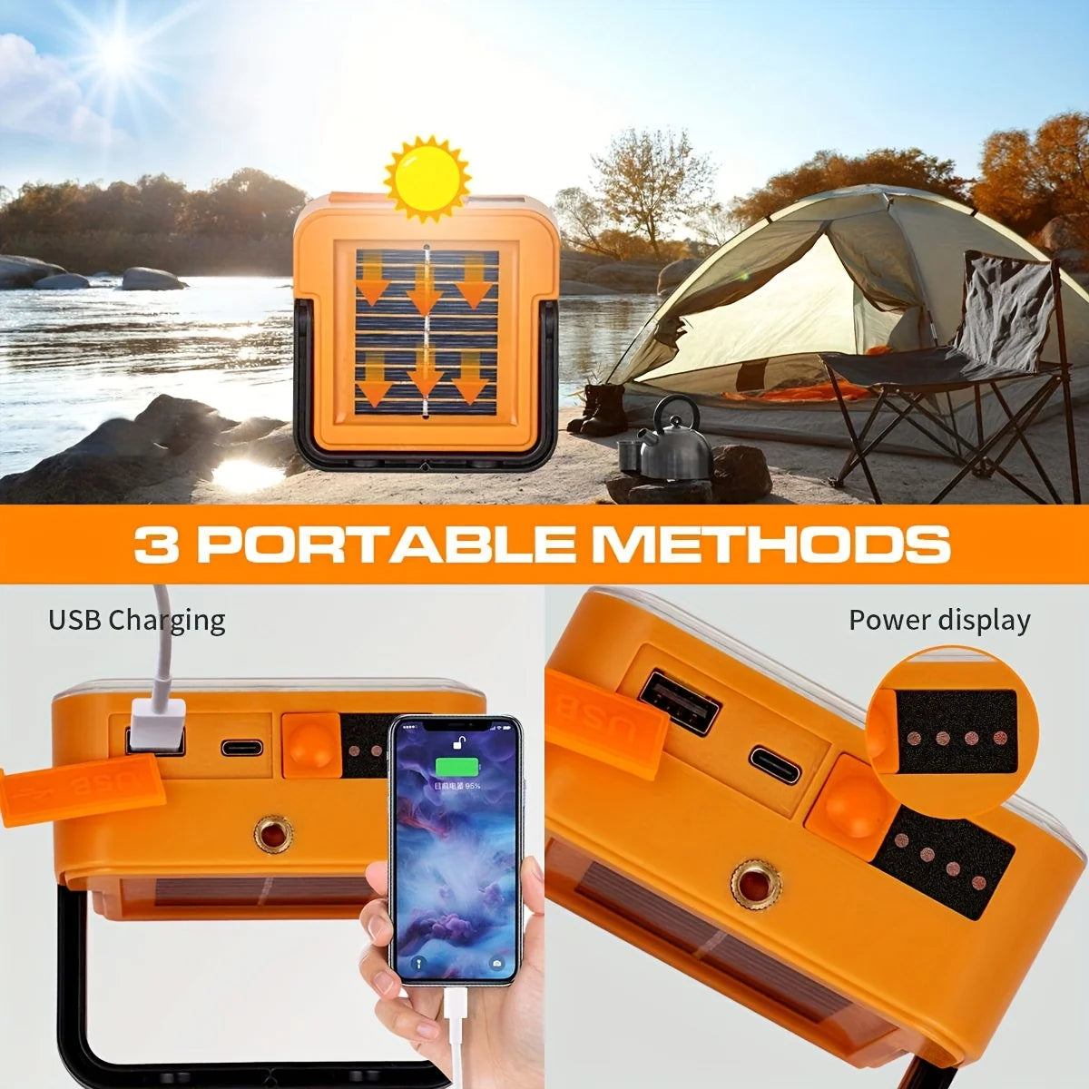 Solar rechargeable multifunctional led work light, portable outdoor floodlight-1200mah lithium battery, suitable for camping.    Home Decor Supply | Online Retail | ShoreShopper.com