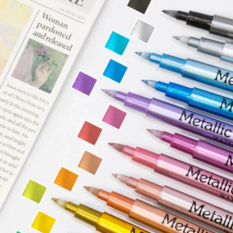 12 Colors Brush Metallic Paint Markers Pens for Rock Painting Stone Ceramic Wood Fabric Pebbles Scrapbook Journals Photo Albums    Home Decor Supply | Online Retail | ShoreShopper.com