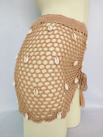 Women Beach Wear Swimsuit Cover-Ups Boho Summer See-Through Hollow Out Bandage High Waist Short Beach Skirt Crochet Knit Skirts    Your Coastal Marketplace | Shoreshopper.com