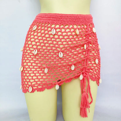 Women Beach Wear Swimsuit Cover-Ups Boho Summer See-Through Hollow Out Bandage High Waist Short Beach Skirt Crochet Knit Skirts    Your Coastal Marketplace | Shoreshopper.com