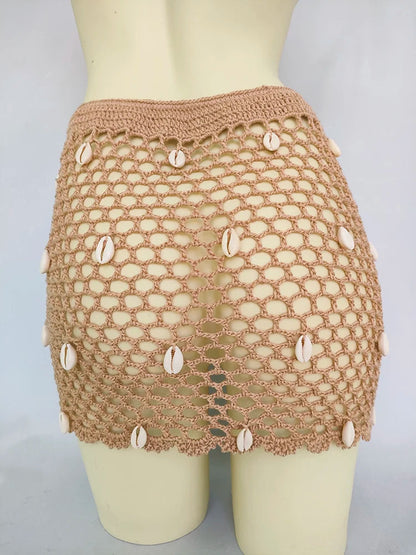 Women Beach Wear Swimsuit Cover-Ups Boho Summer See-Through Hollow Out Bandage High Waist Short Beach Skirt Crochet Knit Skirts    Your Coastal Marketplace | Shoreshopper.com