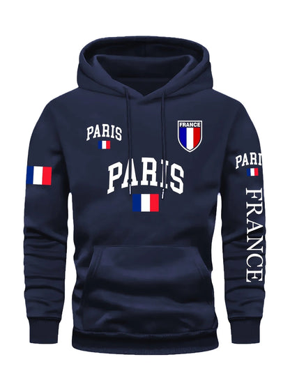 Men's Paris France Flag Letter Graphic Hoodie Pullover Kangaroo Pocket Ribbed Cuffs Machine Washable Autumn Winter Sweatshirt    Home Decor Supply | Online Retail | ShoreShopper.com