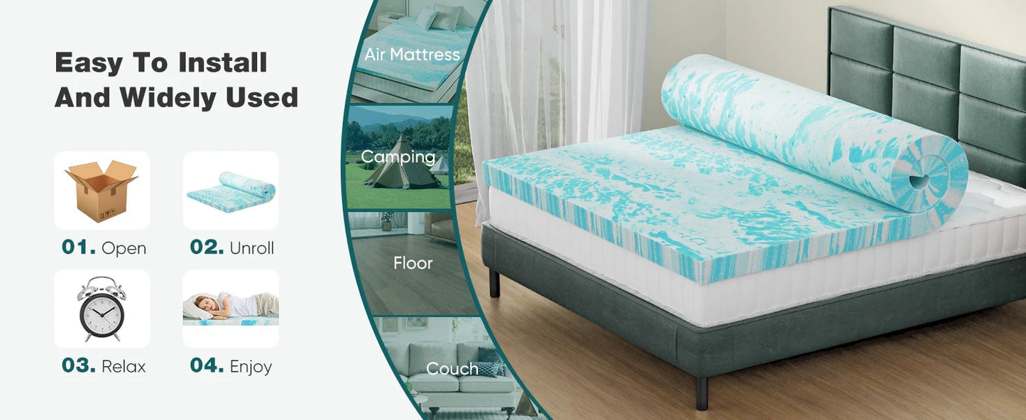JHK 2 Inch Gel Memory Foam Mattress Topper Full Size Cooling Mattress Soft and Breathable Bed Topper School Bedroom Furniture    Home Decor Supply | Online Retail | ShoreShopper.com