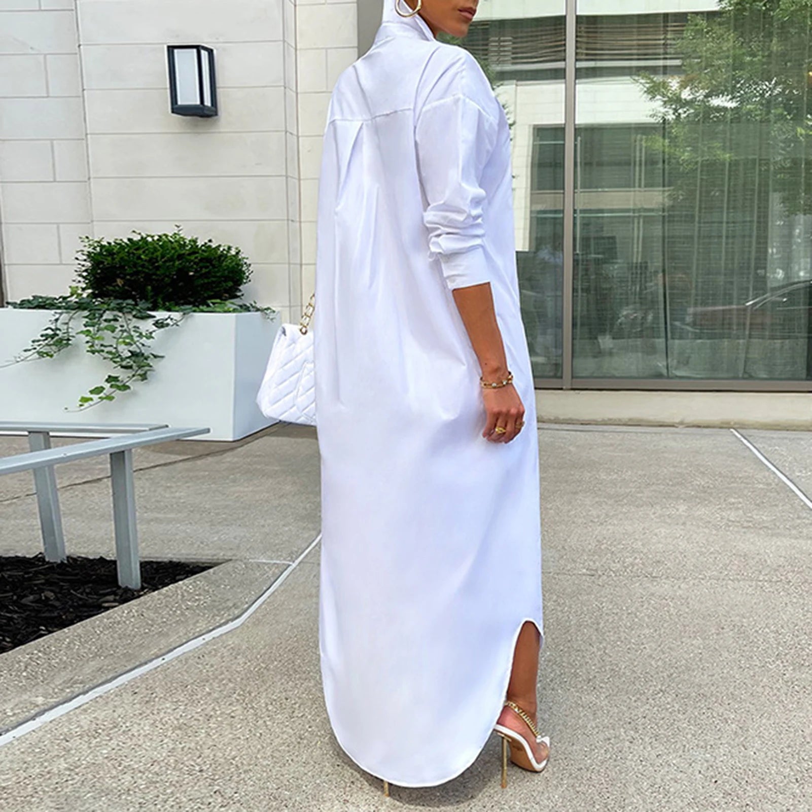 Women Shirt Windproof Shirt Dress Versatile Hem Stylish Autumn Winter Solid Color Shirt Long Dress    Your Coastal Marketplace | Shoreshopper.com