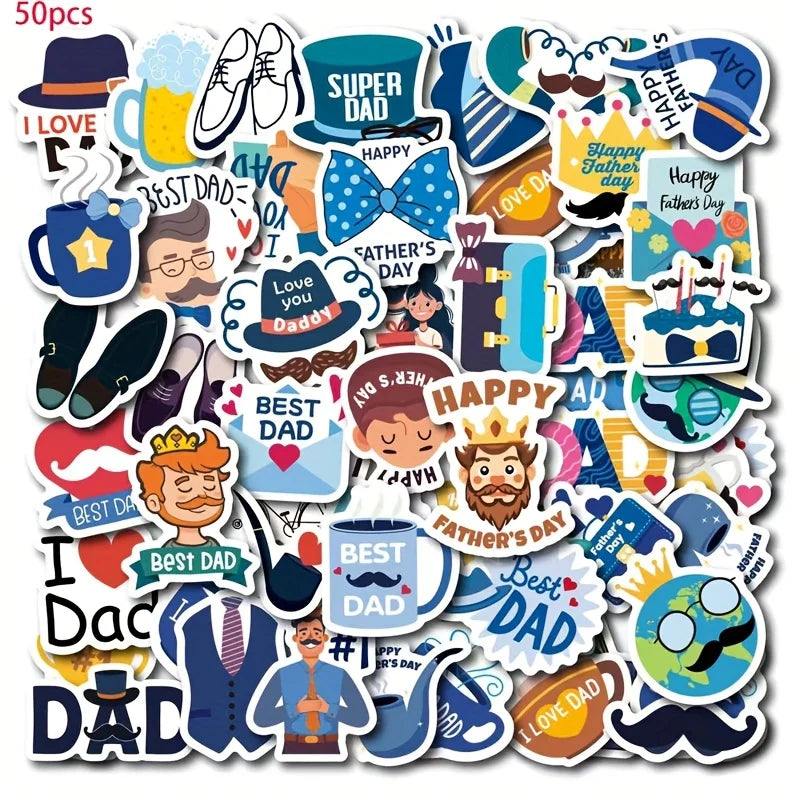 50Pcs Father's Day Stickers Cartoon Creative Waterproof Stickers for Dad Perfect for Decorating Journals for Your Dearest Father    Your Coastal Marketplace | Shoreshopper.com
