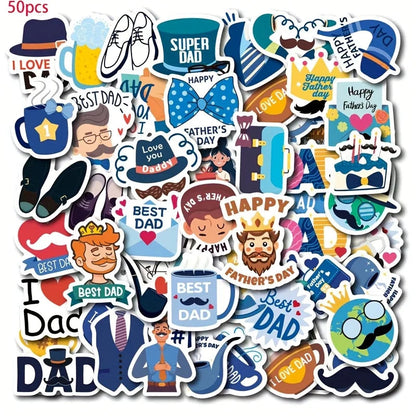 50Pcs Father's Day Stickers Cartoon Creative Waterproof Stickers for Dad Perfect for Decorating Journals for Your Dearest Father    Your Coastal Marketplace | Shoreshopper.com